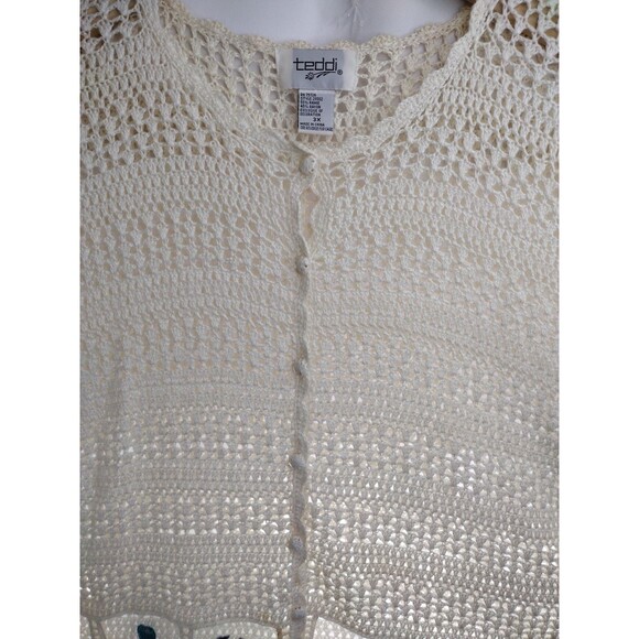 Teddi Cardigan Short-sleeve Crochet Embroidered Ivory Sweater Overlay 3X - Picture 4 of 11